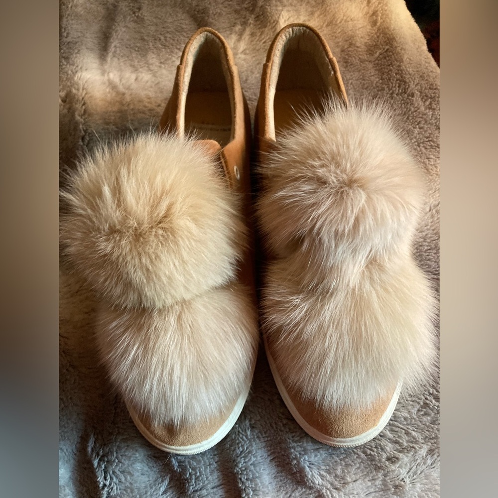 NWT Here/Now Fur Sneakers, Tan, 9.5